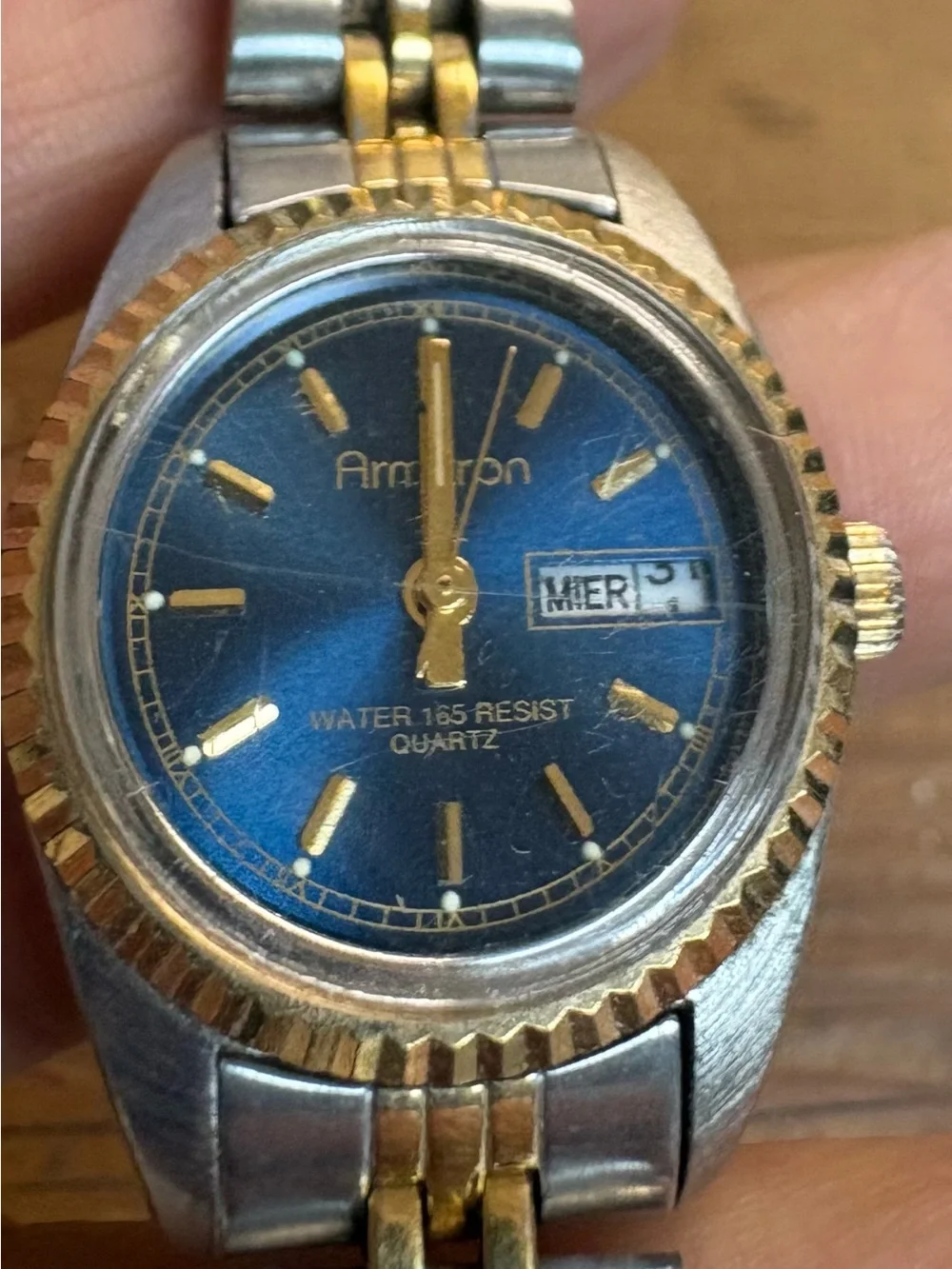 Armitron Blue Dial Two-Tone Gold & Silver Bracelet Watch reliable new battery